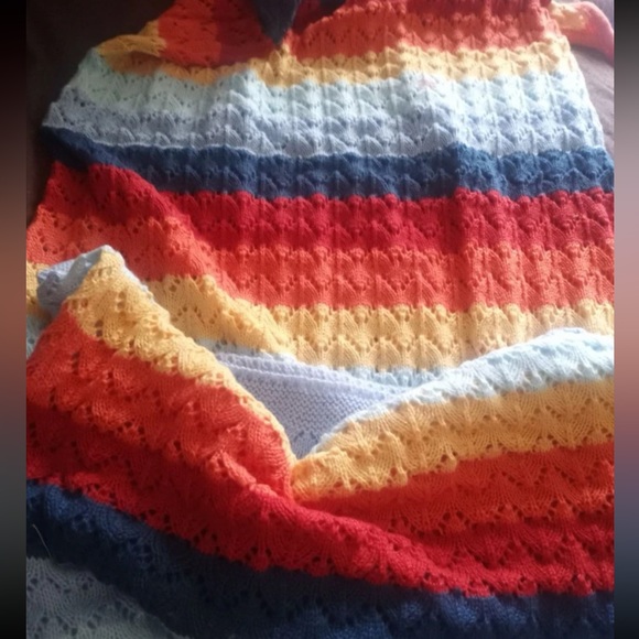 Boho Rainbow Color Block Knit Cami Crochet Maxi Dress WITHOUT BELT - Picture 8 of 9